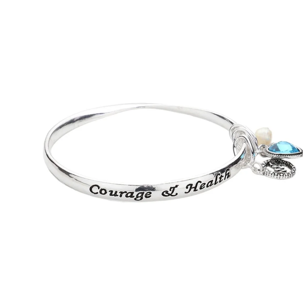 Heart Birthday Stone Charm Dangle Bracelet Silvertone